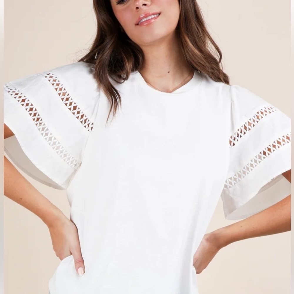 Anthropologie White Cotton Top with Flowing Sleeves